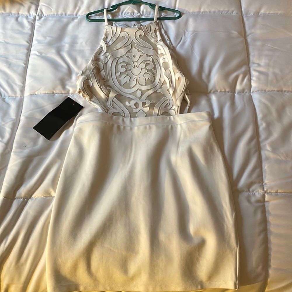 Bebe white formal dress